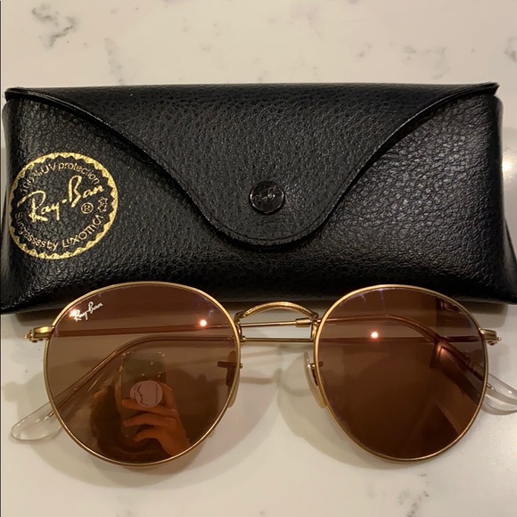 NWOT Ray-Ban RB-3447 Round Gold Metal Sunglasses - Picture 4 of 9